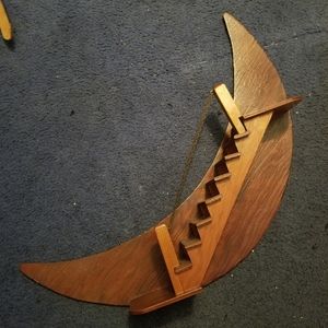 Vintage Wood Crescent Moon and Pair of Stars Shelf